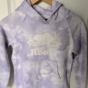 ROOTS Extra long hoodie light purple and white - Youth Large (size 9-10)